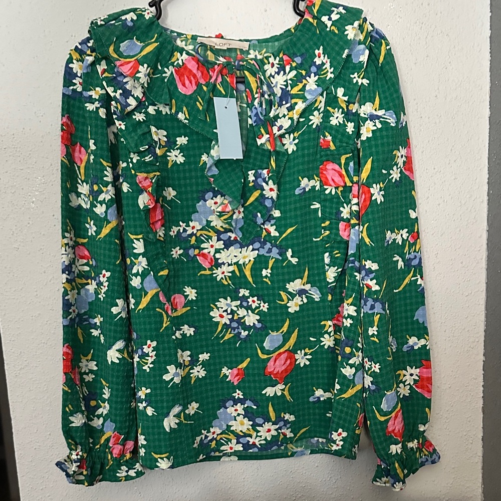 LOFT Green Floral Blouse